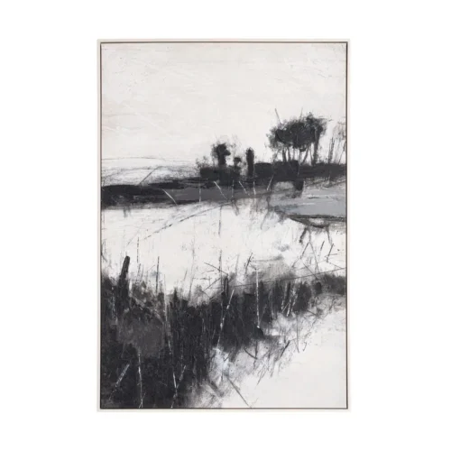 Tableau paysage noir et blanc arbres et herbes hautes Ixia 80 × 120 cm