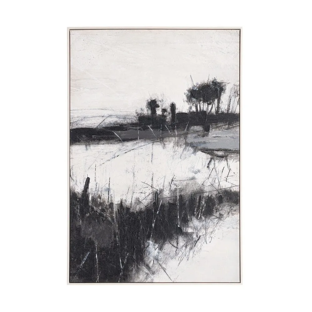 Tableau paysage noir et blanc arbres et herbes hautes Ixia 80 × 120 cm