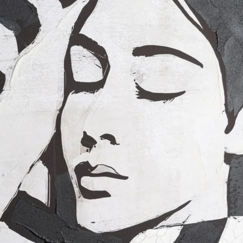 Tableau visage de femme rayures noir et blanc cadre blanc Ixia 80 × 120 cm — vue 3