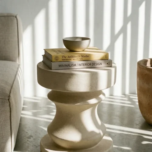 Tabourets Ethan Chloé Tabouret aspect pierre beige tourné en balustre Ethan Chloé 46 cm