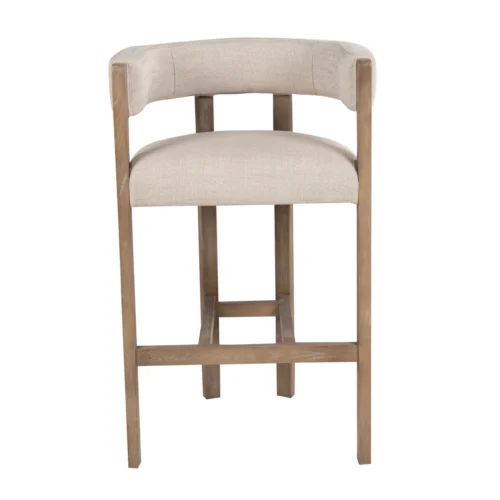 Meuble Tabouret de bar dossier enveloppant frêne et tissu écru Ethan Chloé 97 cm