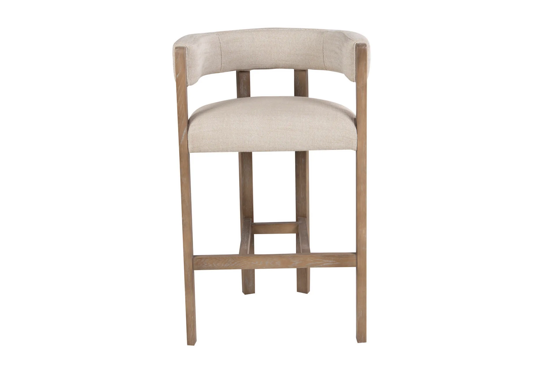Tabouret de bar dossier enveloppant frêne et tissu écru Ethan Chloé 97 cm