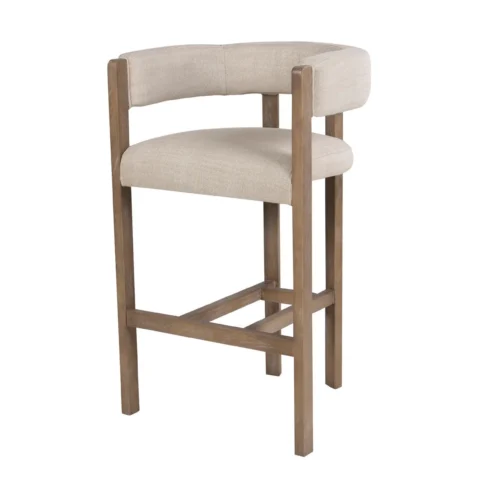 Tabouret de bar dossier enveloppant frêne et tissu écru Ethan Chloé 97 cm — vue 2