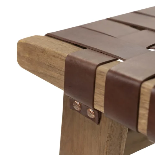 Tabouret de bar teck et cuir marron lanières entrelacées Ethan Chloé 92 cm — vue 4