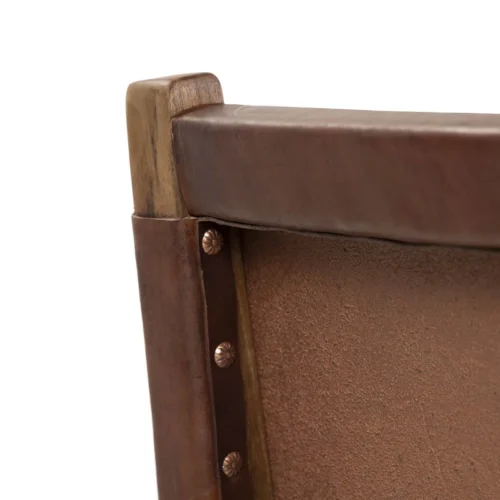 Tabouret de bar teck et cuir marron lanières entrelacées Ethan Chloé 92 cm — vue 5