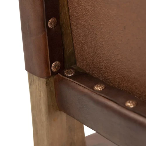 Tabouret de bar teck et cuir marron lanières entrelacées Ethan Chloé 92 cm — vue 6