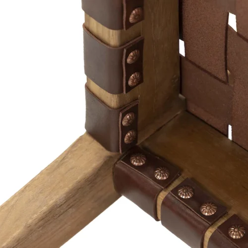 Tabouret de bar teck et cuir marron lanières entrelacées Ethan Chloé 92 cm — vue 7