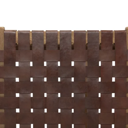 Tabouret de bar teck et cuir marron lanières entrelacées Ethan Chloé 92 cm — vue 8