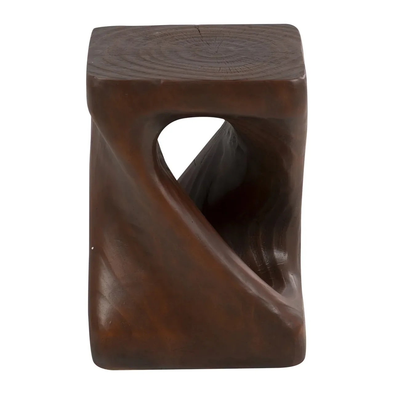 Tabouret torsadé brun foncé ajouré bout de canapé Ethan Chloé 41 cm