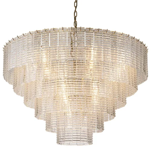 Très grand lustre en gradins de verre clair monture dorée Ethan Chloé 102 cm — vue 2