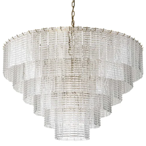 Très grand lustre en gradins de verre clair monture dorée Ethan Chloé 102 cm — vue 4