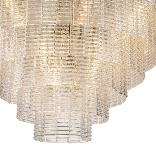 Très grand lustre en gradins de verre clair monture dorée Ethan Chloé 102 cm — vue 5
