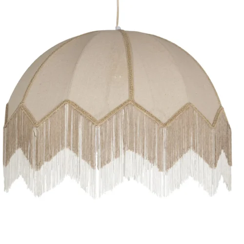 Très grande suspension dôme en lin crème double frange Ethan Chloé 91 cm