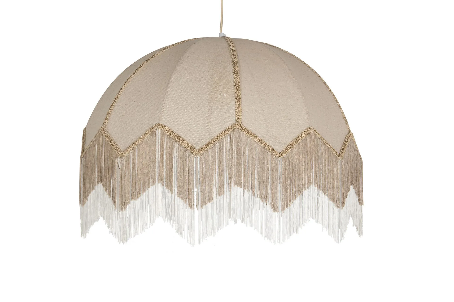 Très grande suspension dôme en lin crème double frange Ethan Chloé 91 cm