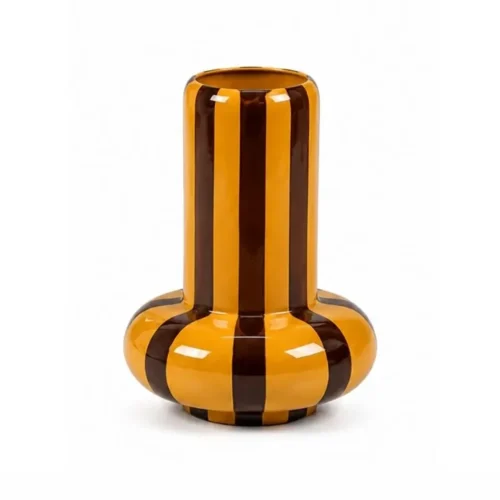Vase Décoratif Cima Rayé Moutarde/Marron D23 x H33 cm Athezza