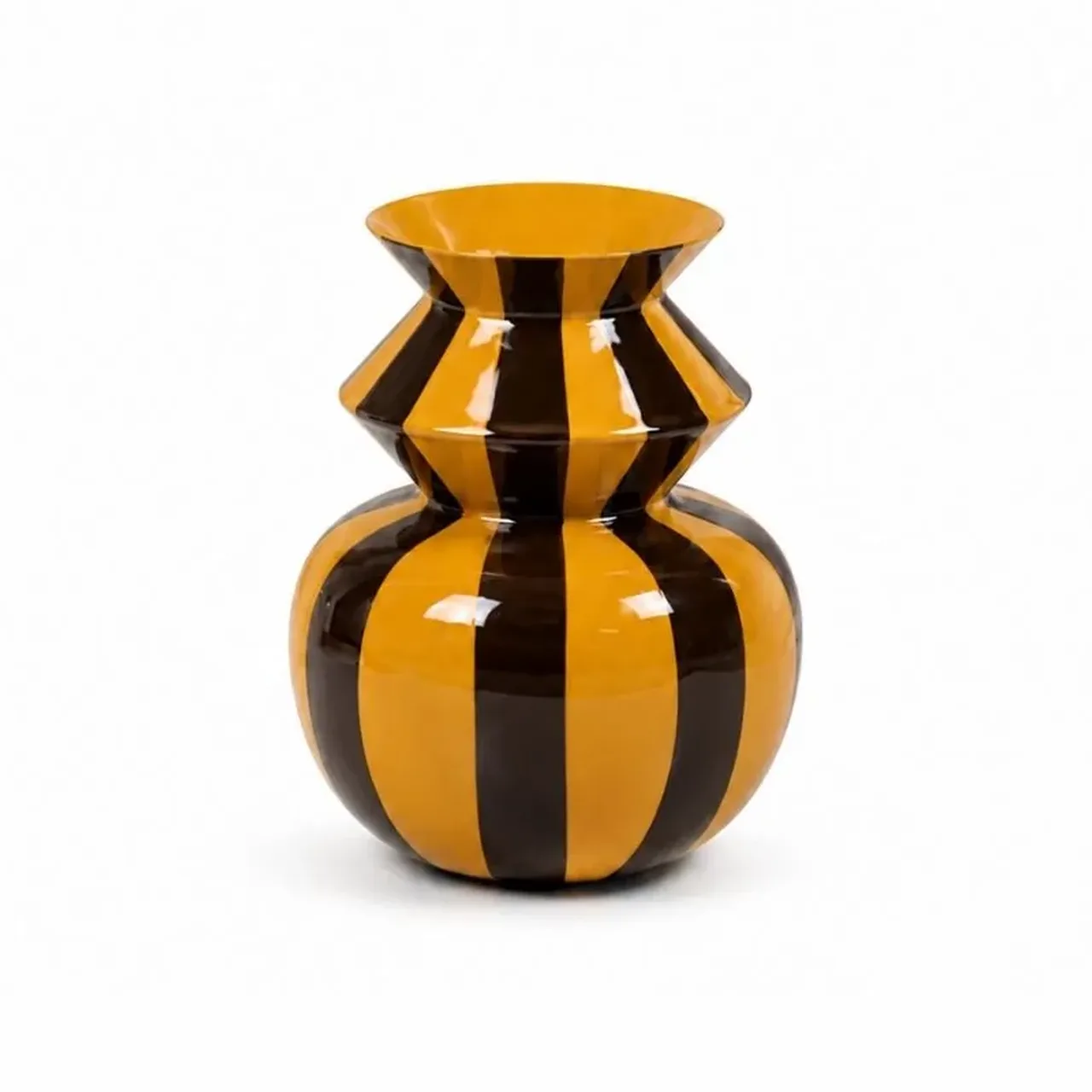 Vase Décoratif Cima Rayé Moutarde/Marron D22 x H28 cm Athezza