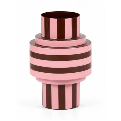 Vase Décoratif Cima Rayé Rose/Bordeaux D21 x H32 cm Athezza