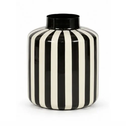 Vase Décoratif Cyma Rayé Noir/Blanc Athezza